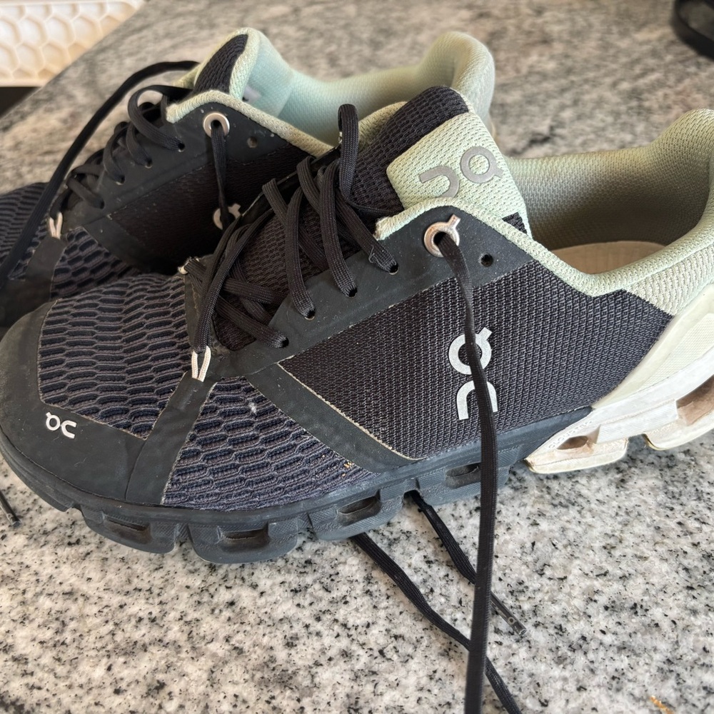 On Running Charcoal and Light Green Athletic Shoes